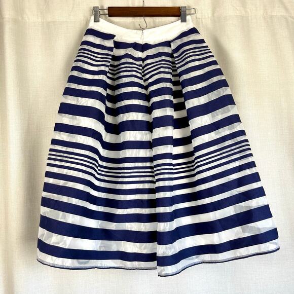 ModCloth Soirée Navy White Stripe Nautical A-Line Twirl Full Swing Midi Skirt M - Picture 4 of 4